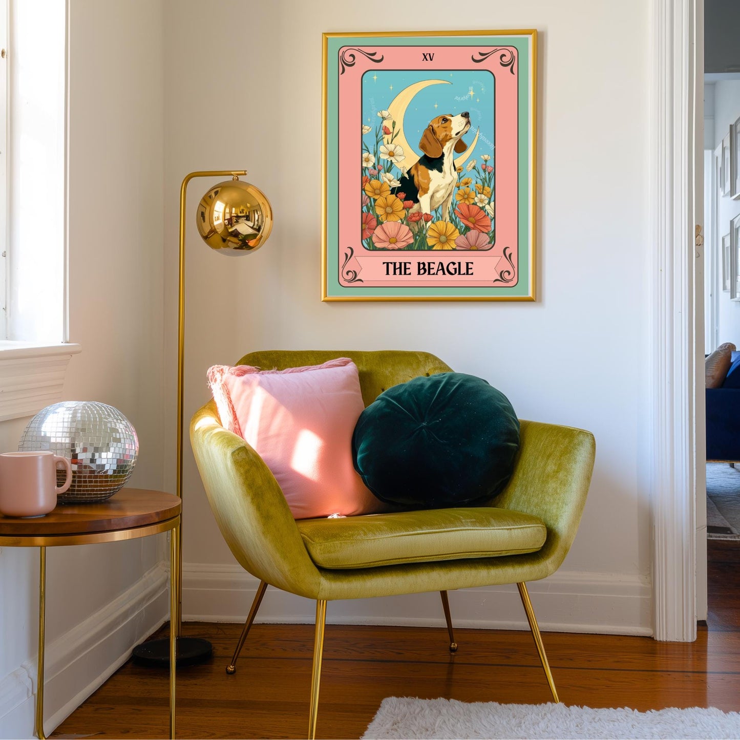Beagle Art Print Tarot Card – Boho Dog Print Eclectic Wall Decor Hound Gift