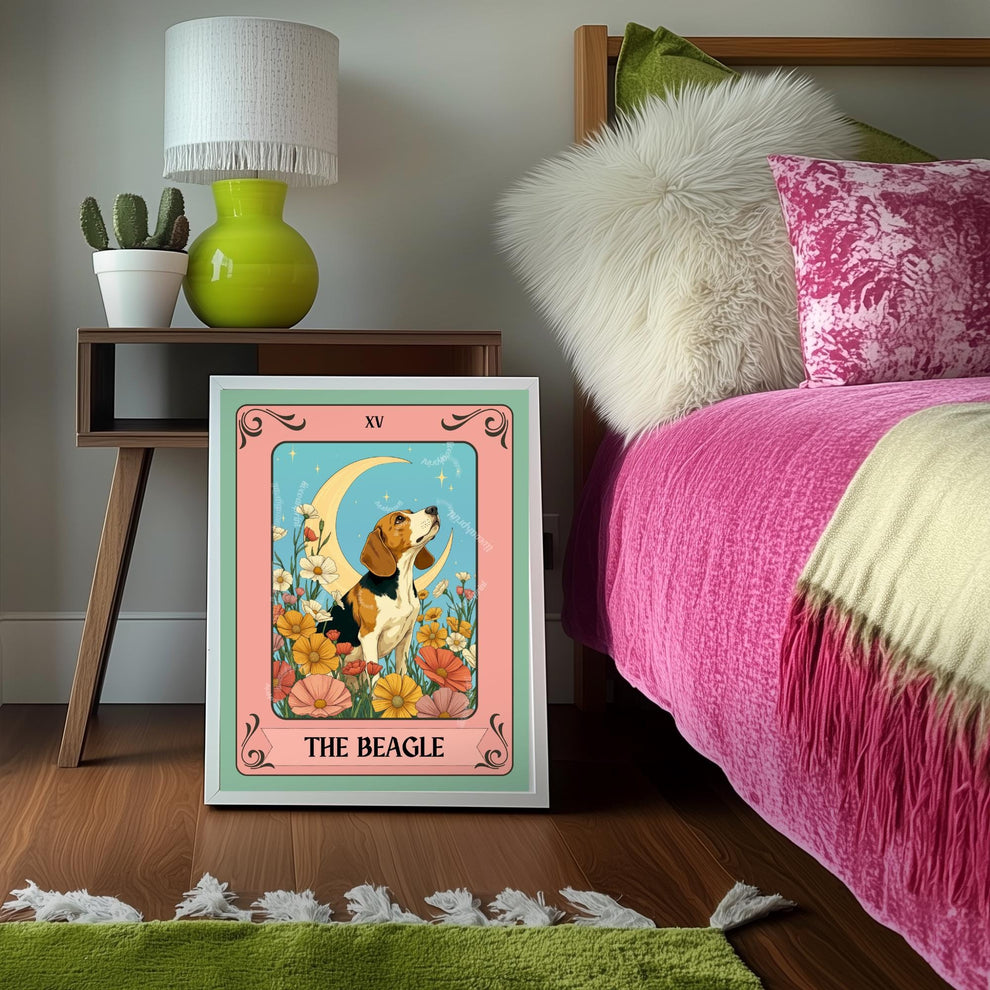 Beagle Art Print Tarot Card – Boho Dog Print Eclectic Wall Decor Hound Gift