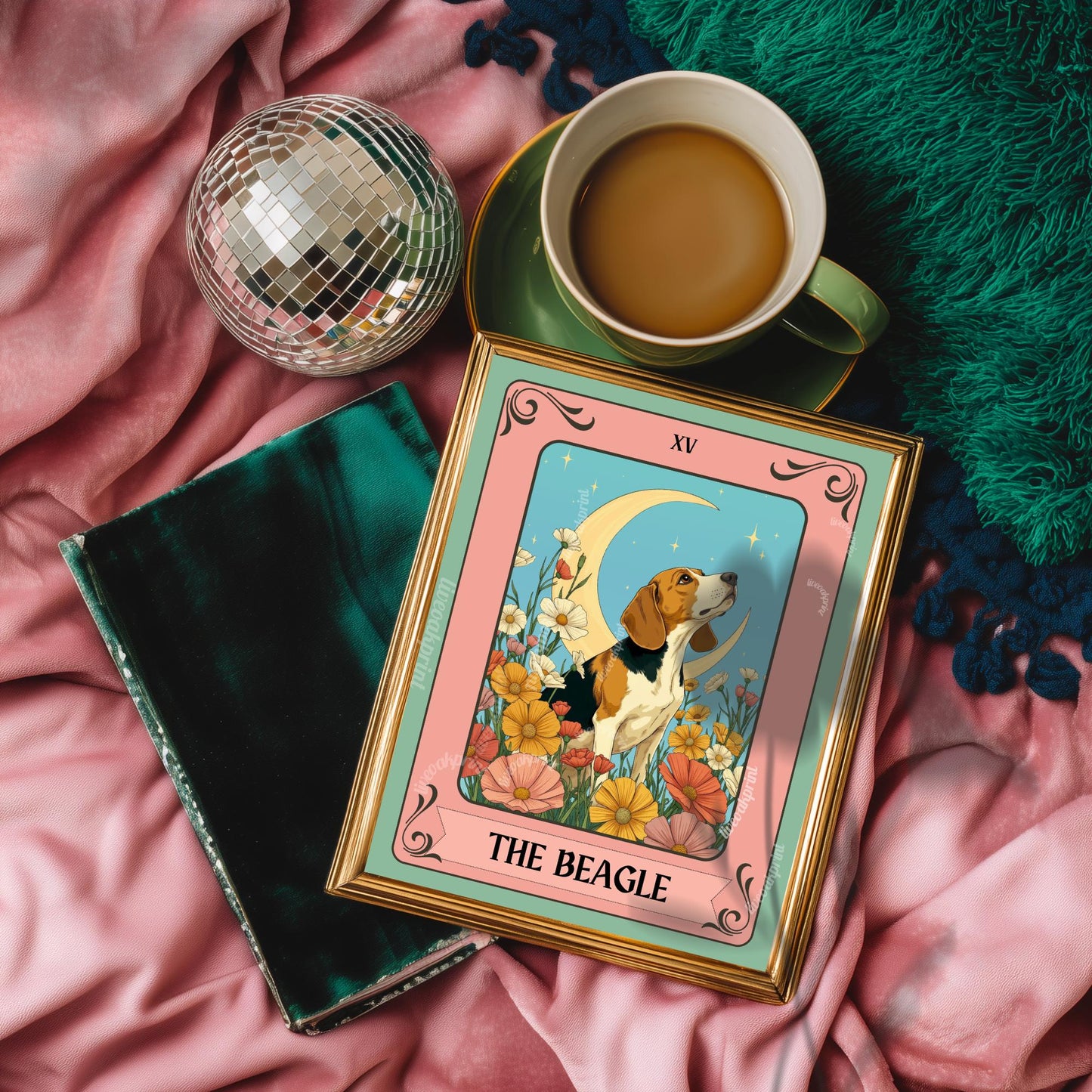 Beagle Art Print Tarot Card – Boho Dog Print Eclectic Wall Decor Hound Gift