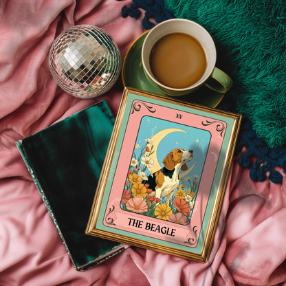 Beagle Art Print Tarot Card – Boho Dog Print Eclectic Wall Decor Hound Gift