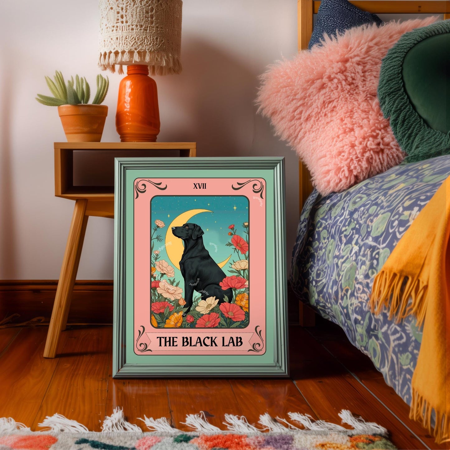 Black Lab Print Tarot Card – Boho Labrador Retriever Print Wall Decor Dog Owner Gift