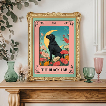 Black Lab Print Tarot Card – Boho Labrador Retriever Print Wall Decor Dog Owner Gift