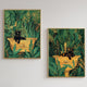 Cats in Bathtub and Sink Prints – Green Gold Tropical Bathroom Wall Art