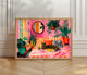 Tortoiseshell Cat Pizza Print – Horizontal Living Room Art Pink Couch Wall Decor Plant Lover Gift Above Couch Art Maximalist