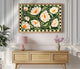 Horizontal Farmhouse Floral Art Print – Green Farmhouse Wall Art Above Couch Decor Cream Orange Modern Farmhouse Checkered Folk Art Gift