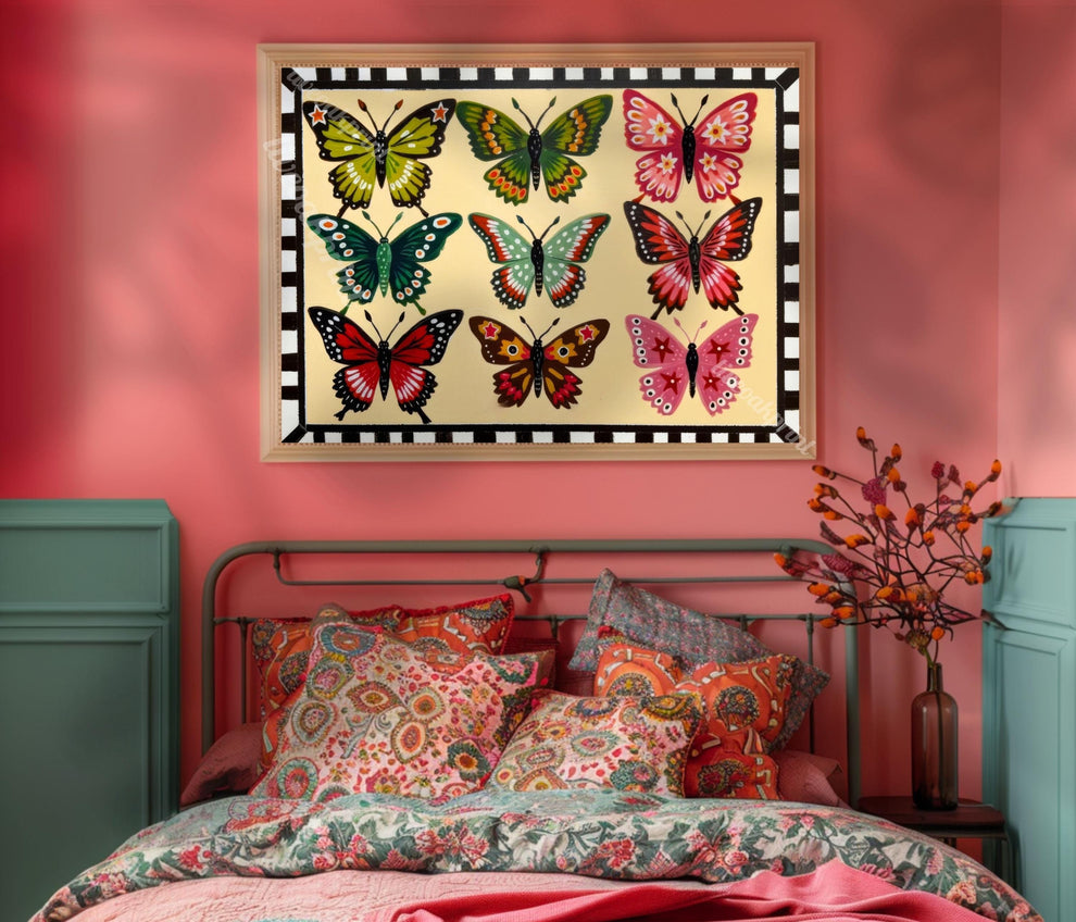 Folk Art Butterfly Print – Mid Century Modern Horizontal Wall Art