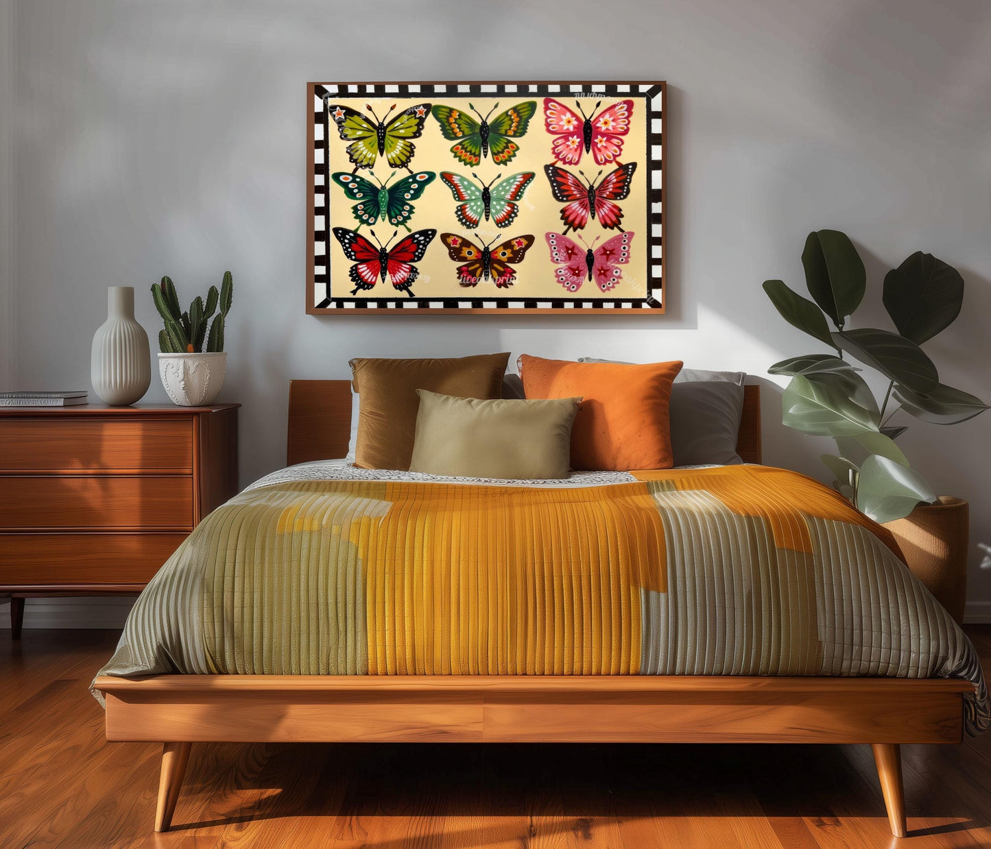 Folk Art Butterfly Print – Mid Century Modern Horizontal Wall Art