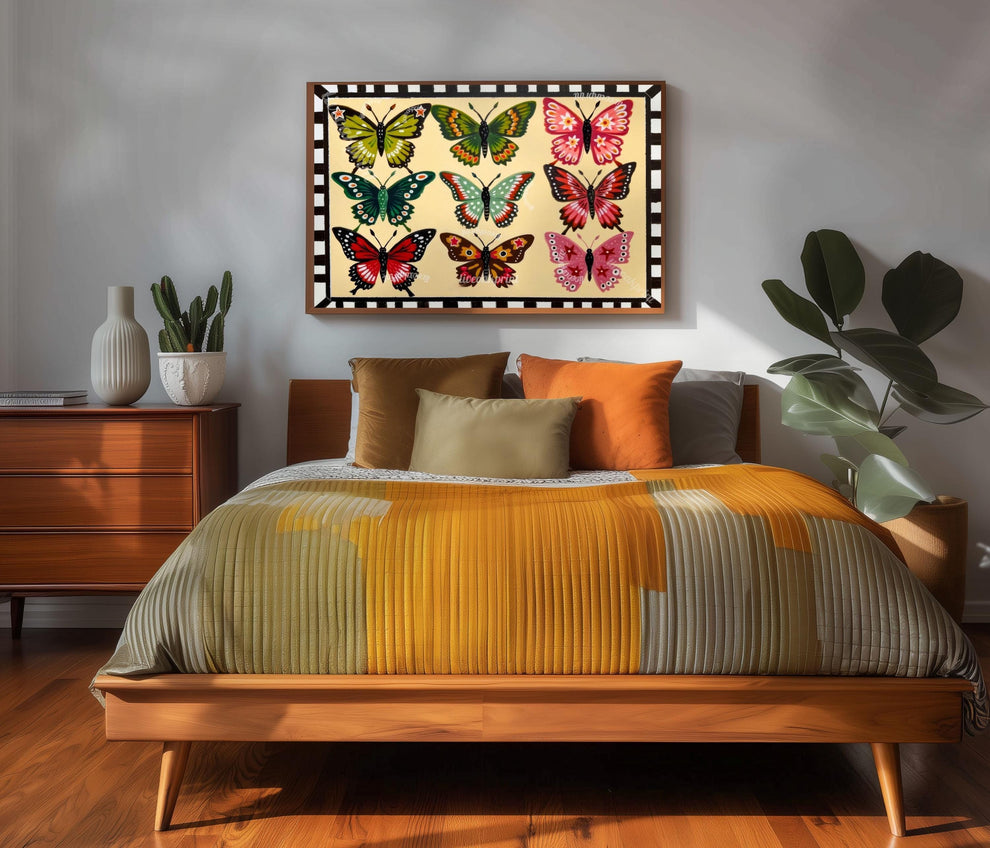 Folk Art Butterfly Print – Mid Century Modern Horizontal Wall Art
