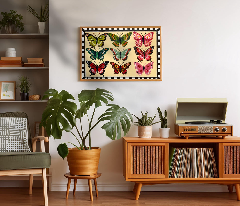 Folk Art Butterfly Print – Mid Century Modern Horizontal Wall Art