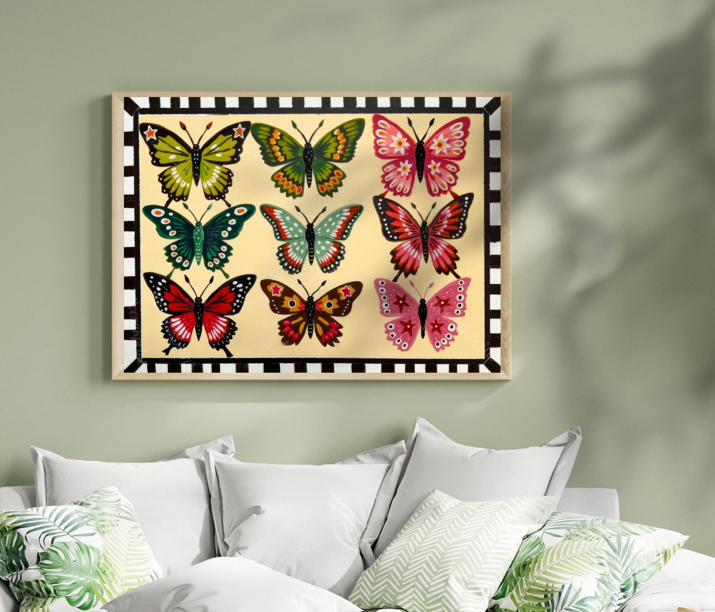 Folk Art Butterfly Print – Mid Century Modern Horizontal Wall Art