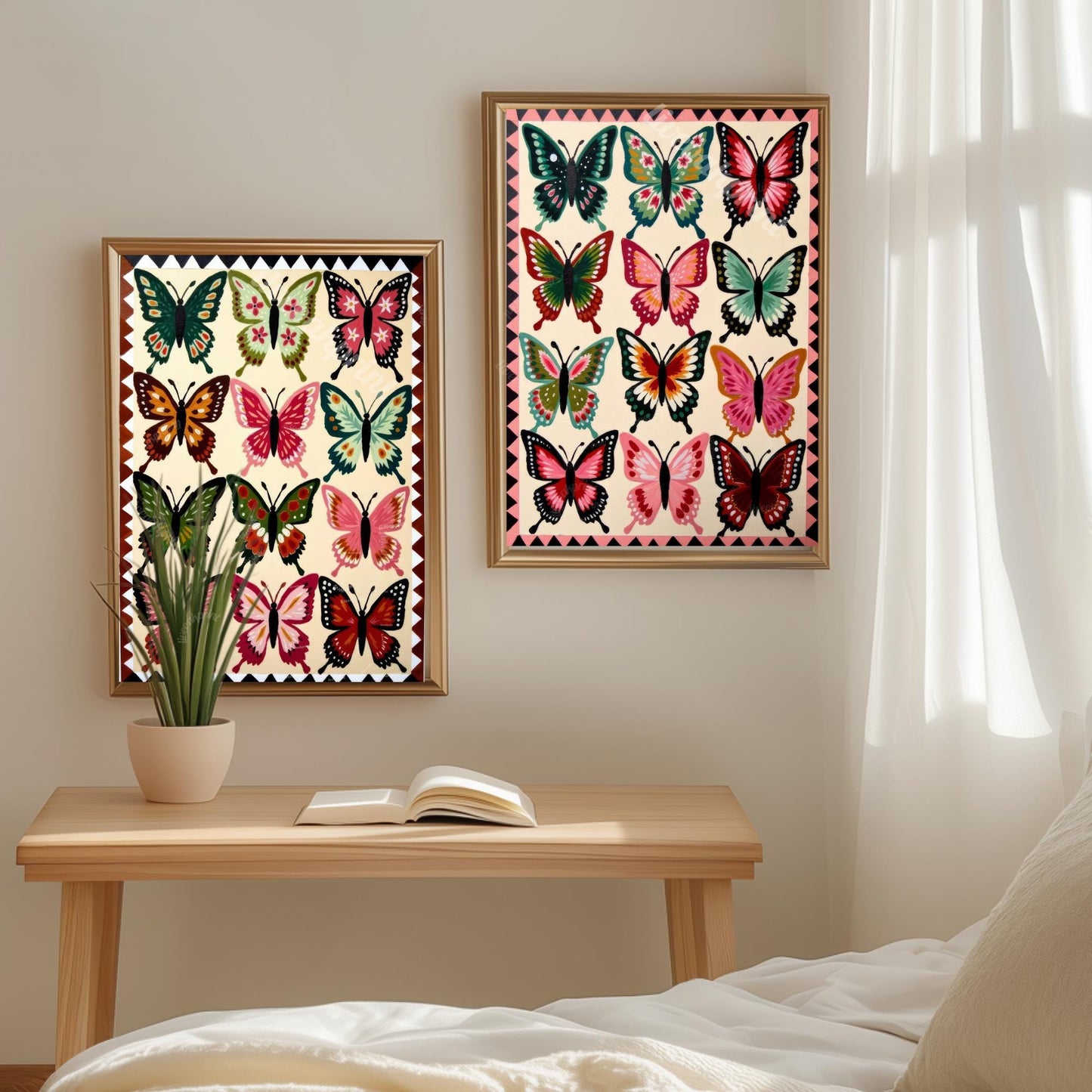 Set of Two Butterfly Art Prints – Earth Tones Boho Wall Decor