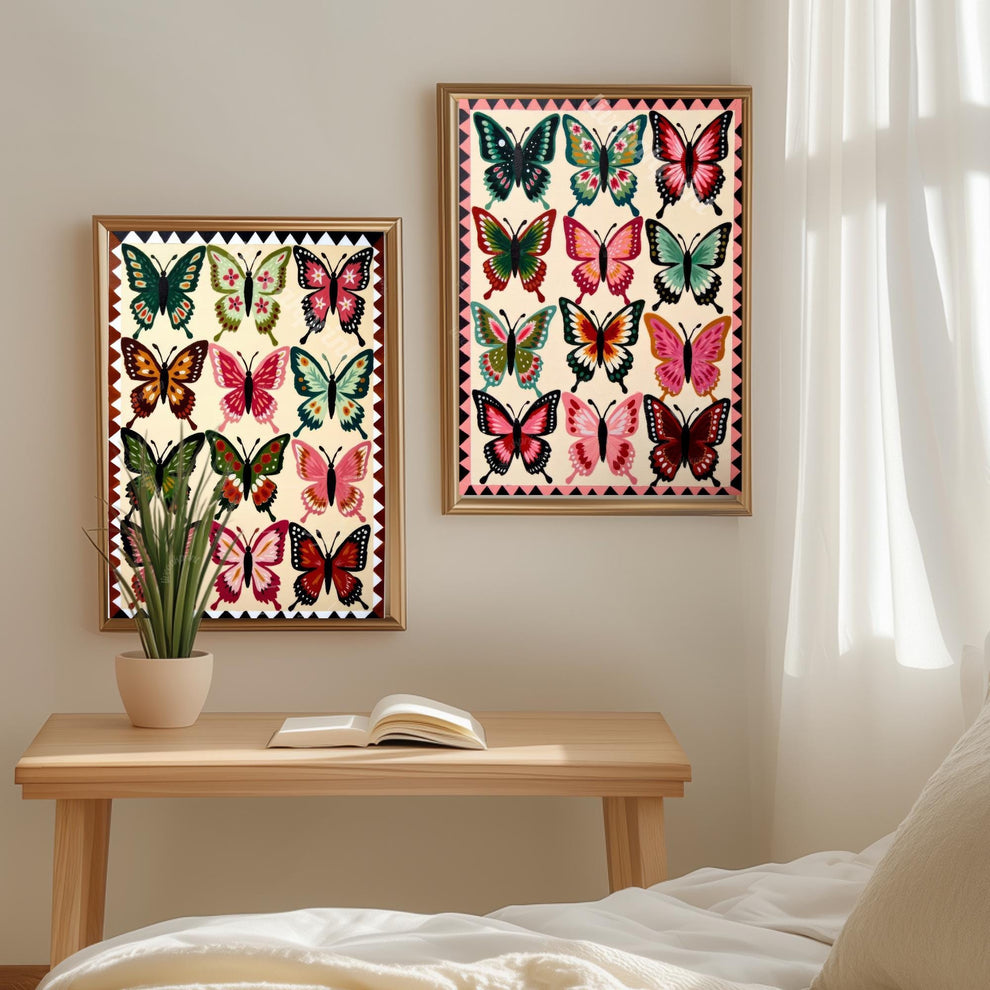 Set of Two Butterfly Art Prints – Earth Tones Boho Wall Decor