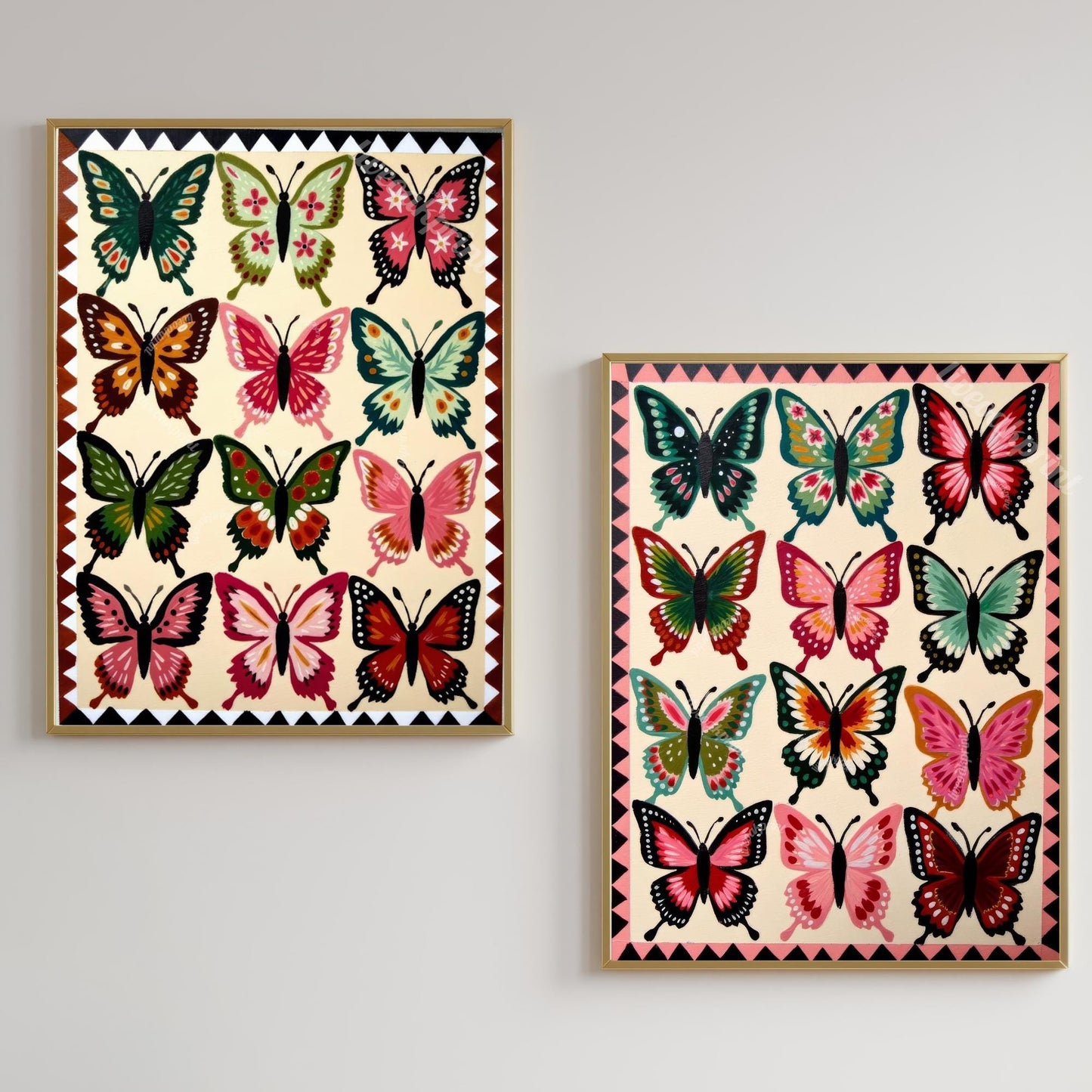 Set of Two Butterfly Art Prints – Earth Tones Boho Wall Decor