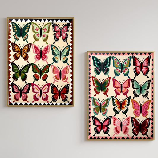 Set of Two Butterfly Art Prints – Earth Tones Boho Wall Decor