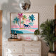 Coastal Cowgirl Horse Print – Tropical Palm Tree Folk Art Wall Decor Framed Canvas