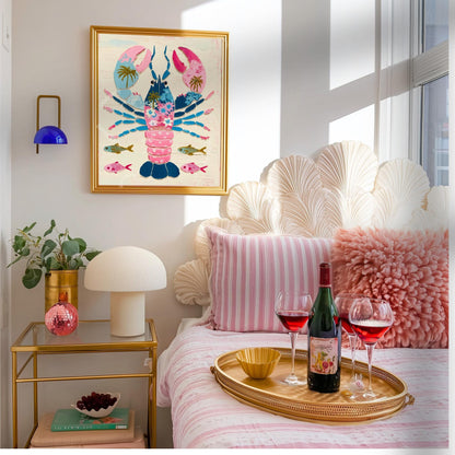 Colorful Lobster Art Print – Pink Floral Preppy Coastal Maximalism Wall Art