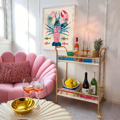 Colorful Lobster Art Print – Pink Floral Preppy Coastal Maximalism Wall Art
