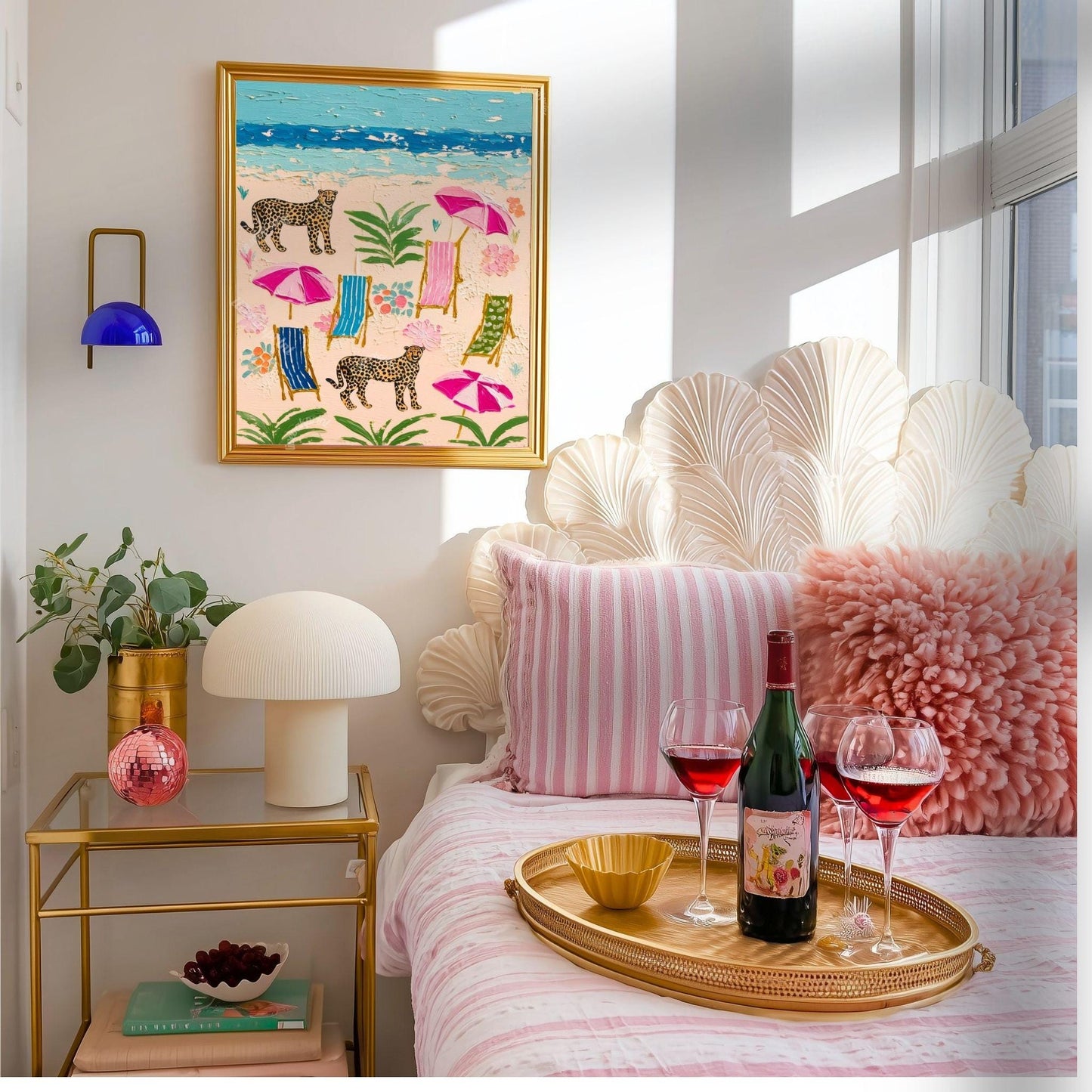 Cheetah Beach Print – Maximalist Coastal Leopard Wall Art, Tropical Eclectic Decor