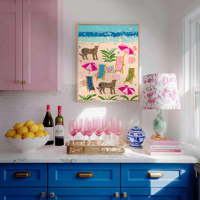 Cheetah Beach Print – Maximalist Coastal Leopard Wall Art, Tropical Eclectic Decor