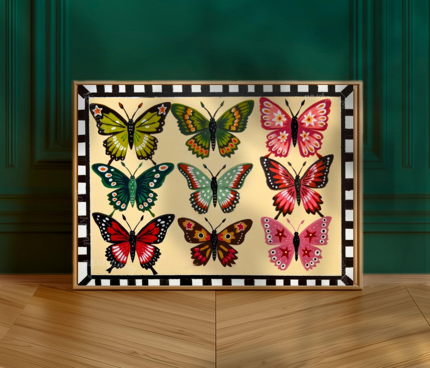 Folk Art Butterfly Print – Mid Century Modern Horizontal Wall Art