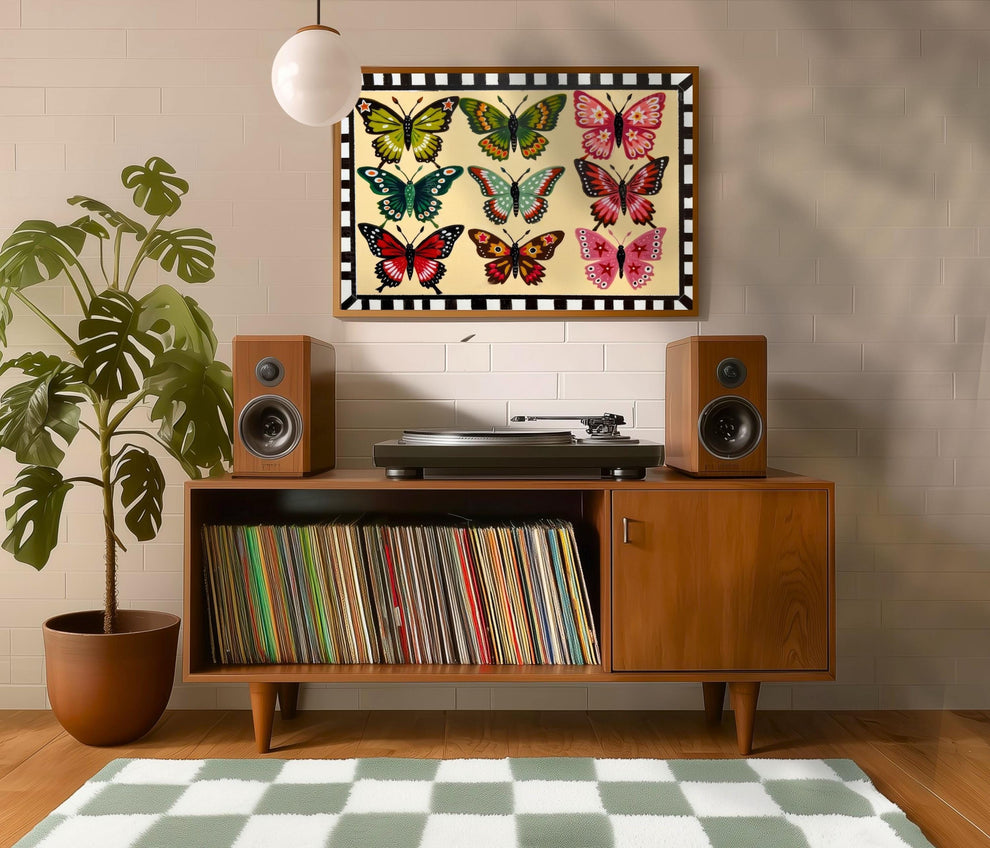 Folk Art Butterfly Print – Mid Century Modern Horizontal Wall Art