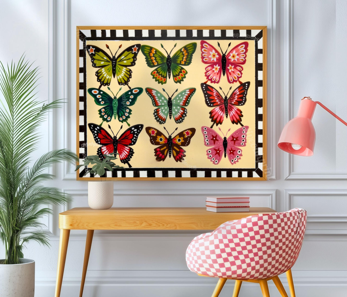 Folk Art Butterfly Print – Mid Century Modern Horizontal Wall Art