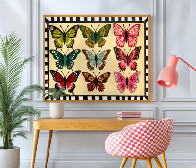 Folk Art Butterfly Print – Mid Century Modern Horizontal Wall Art
