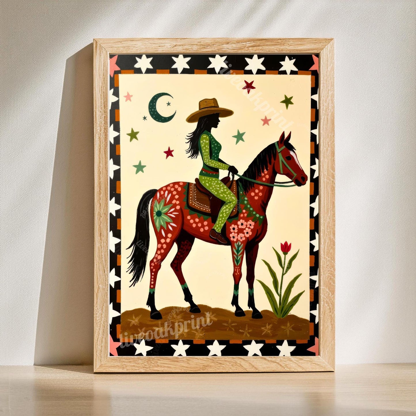 Cowgirl Folk Art Prints – Western Boho Silhouette Set, Bird and Horse Southwest Gallery Wall