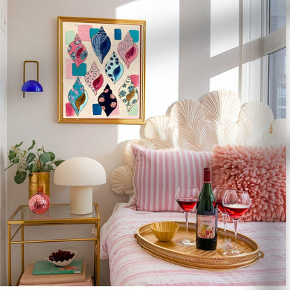 Seashell Art Print – Coastal Folk Art Collection, Preppy Beach House Decor