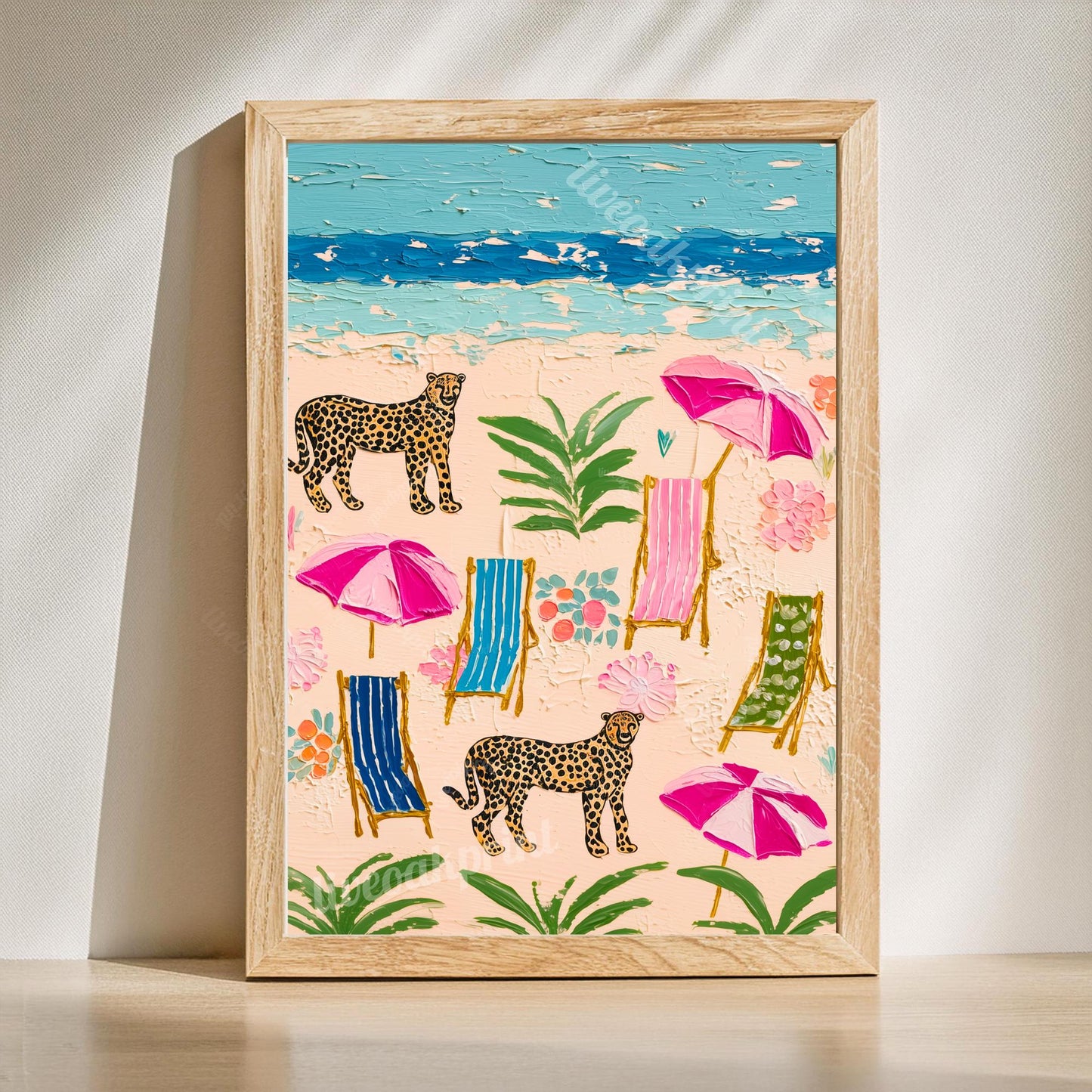 Zebra Cheetah Beach Prints Set of Two - Whimsical Coastal Beach House Maximalist