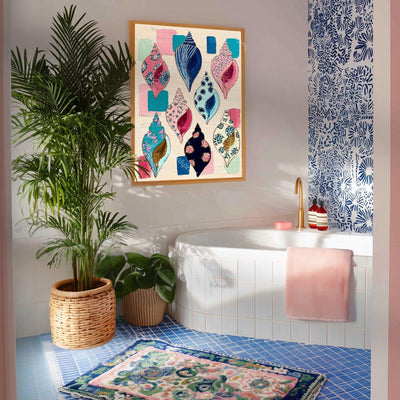 Seashell Art Print – Coastal Folk Art Collection, Preppy Beach House Decor