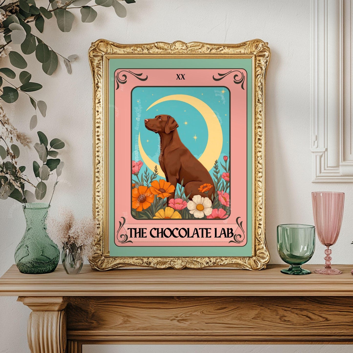 Chocolate Lab Print Tarot Card – Boho Labrador Retriever Print Wall Decor Dog Owner Gift