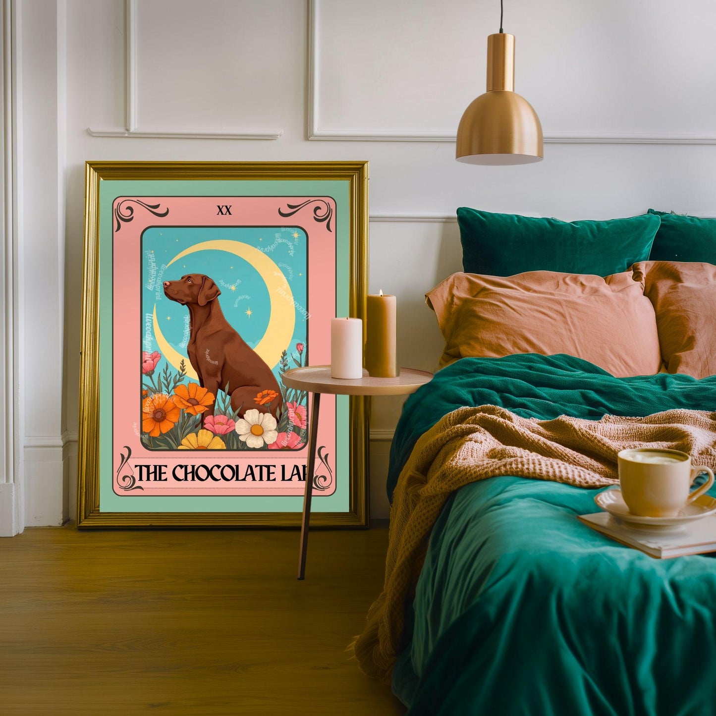 Chocolate Lab Print Tarot Card – Boho Labrador Retriever Print Wall Decor Dog Owner Gift