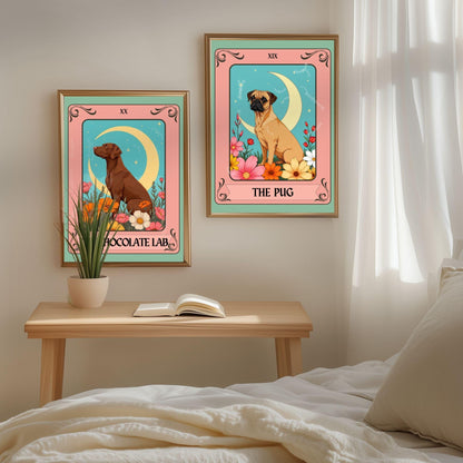 Chocolate Lab Print Tarot Card – Boho Labrador Retriever Print Wall Decor Dog Owner Gift