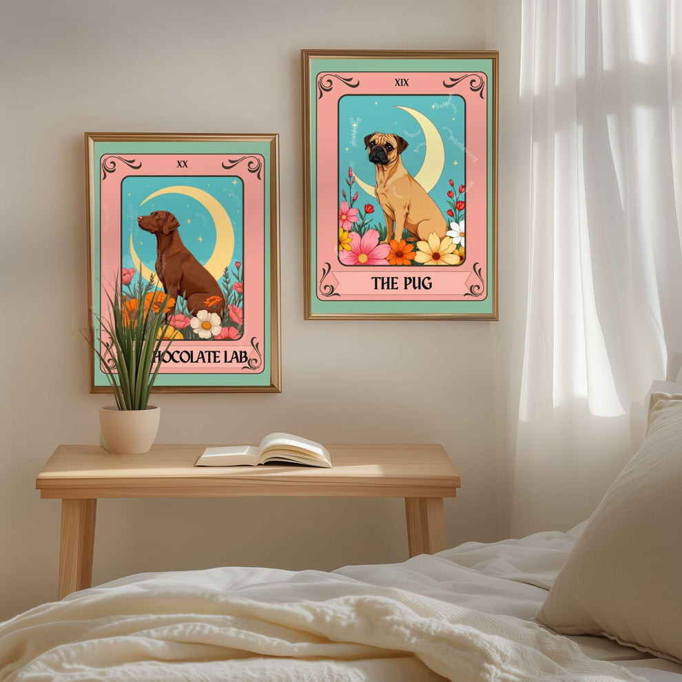 Chocolate Lab Print Tarot Card – Boho Labrador Retriever Print Wall Decor Dog Owner Gift