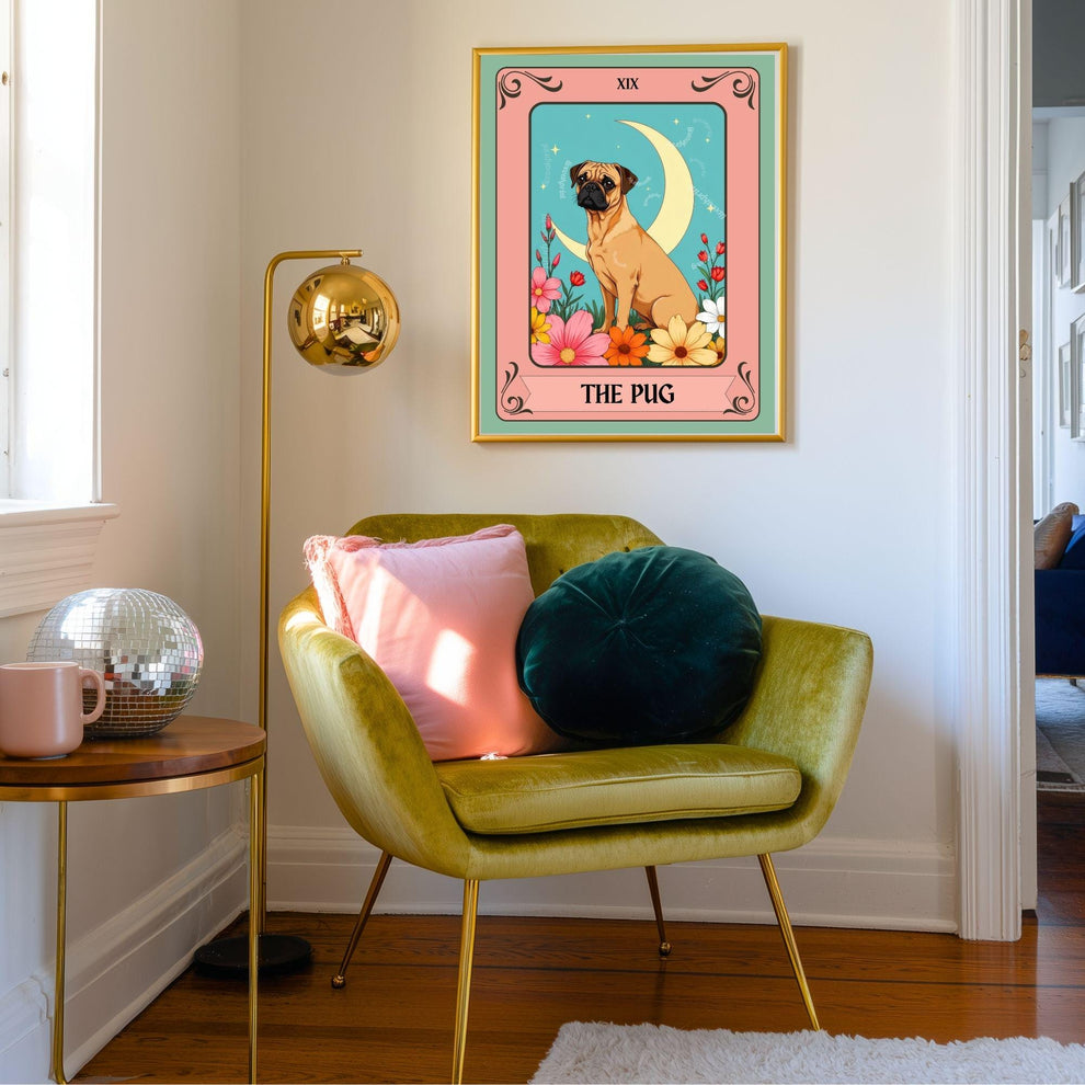 The Pug Tarot Card – Boho Pug Print Wall Decor Dog Owner Gift
