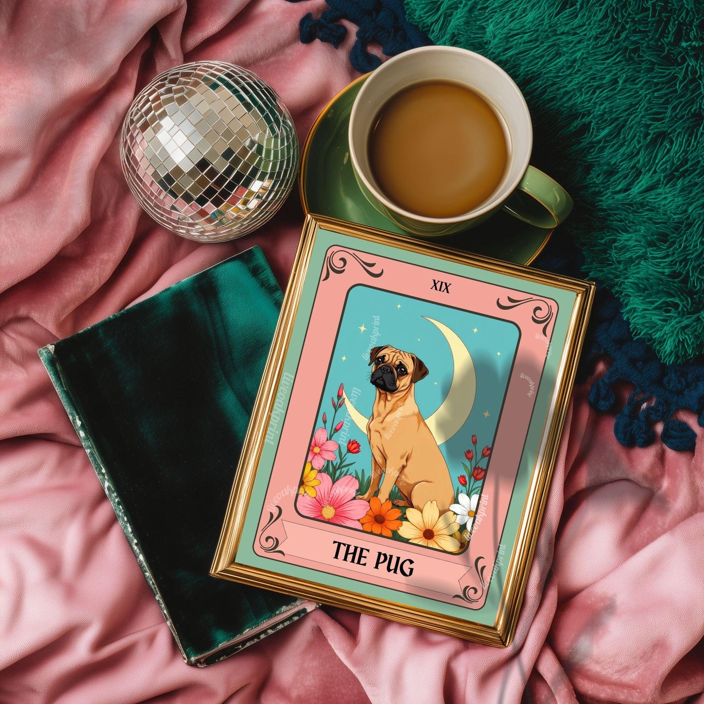 The Pug Tarot Card – Boho Pug Print Wall Decor Dog Owner Gift