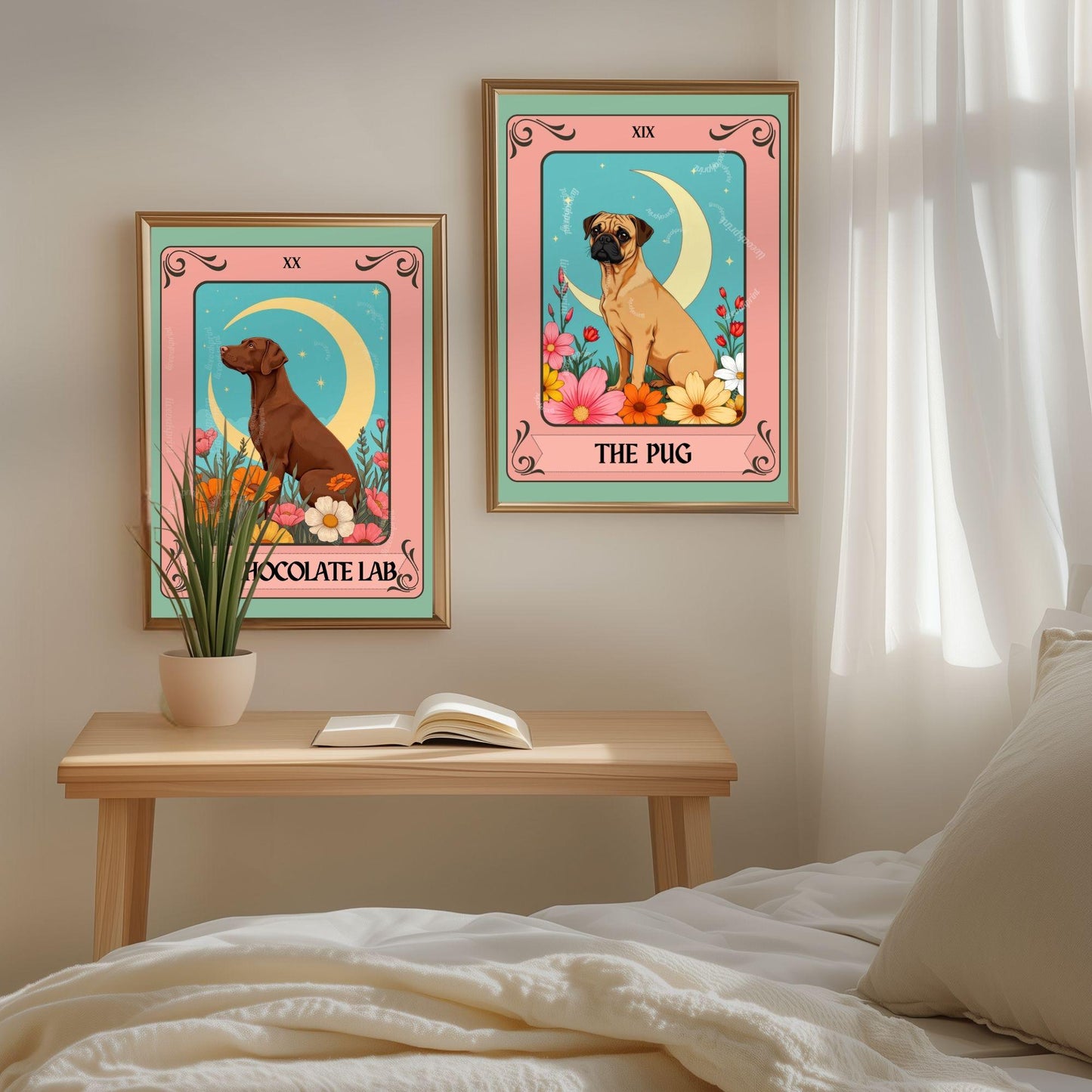 The Pug Tarot Card – Boho Pug Print Wall Decor Dog Owner Gift
