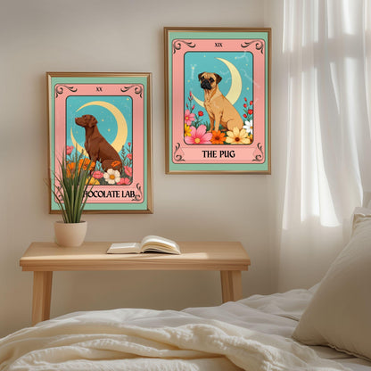 The Pug Tarot Card – Boho Pug Print Wall Decor Dog Owner Gift