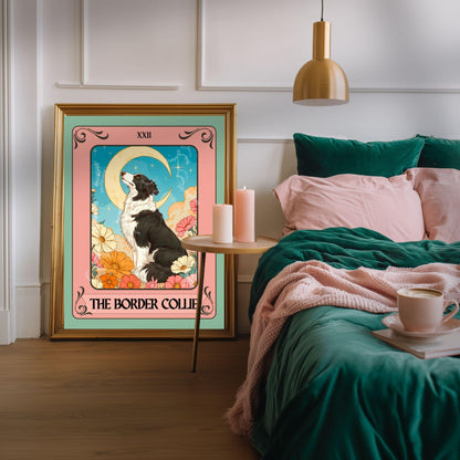 Border Collie Tarot Card Print – The Border Collie Dog Lover Gift Mystical Wall Art Vintage Tarot Dog Memorial Spiritual Decor