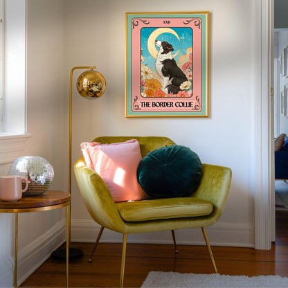 Border Collie Tarot Card Print – The Border Collie Dog Lover Gift Mystical Wall Art Vintage Tarot Dog Memorial Spiritual Decor