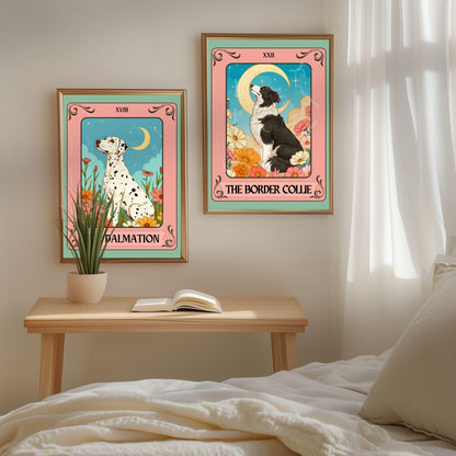 Border Collie Tarot Card Print – The Border Collie Dog Lover Gift Mystical Wall Art Vintage Tarot Dog Memorial Spiritual Decor