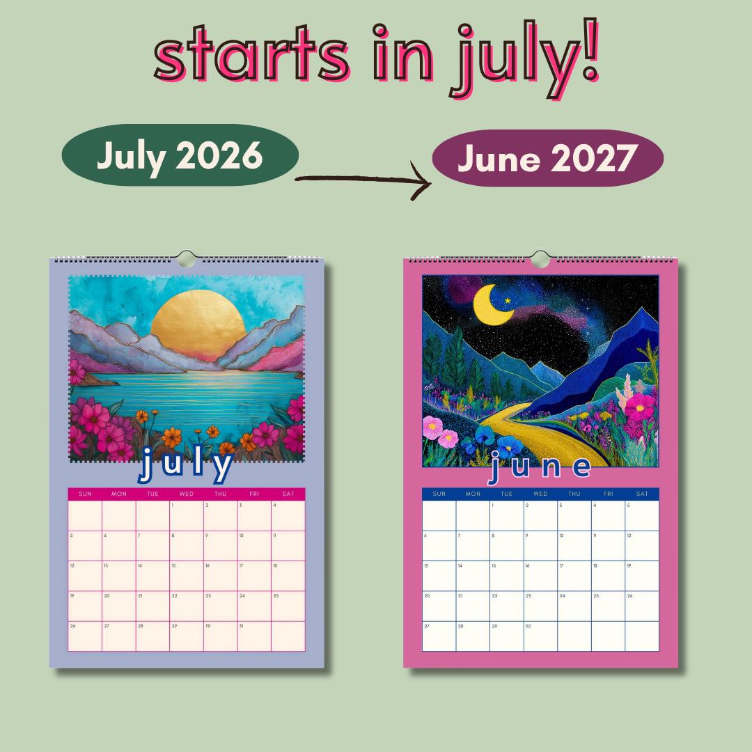 Mountain Views Calendar 2025–2026 – Mid Year Wall Calendar – July Start Academic Planner – Nature Wall Art – Gift for Hikers Outdoor Lovers