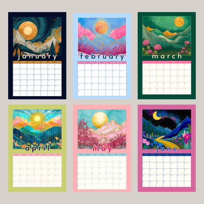 Mountain Views Calendar 2025–2026 – Mid Year Wall Calendar – July Start Academic Planner – Nature Wall Art – Gift for Hikers Outdoor Lovers
