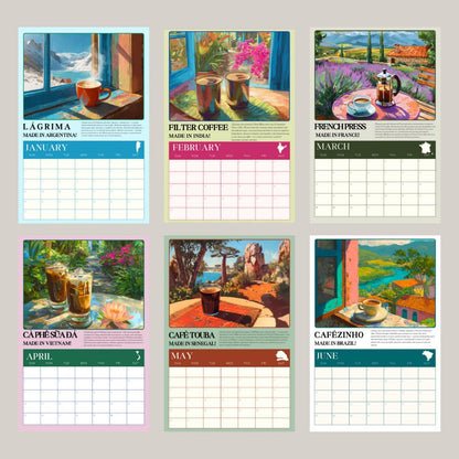 2025–2026 Mid Year Coffee Calendar – Coffee Around the World Wall Calendar – July Start Academic Planner – Travel Gift for Coffee Lovers