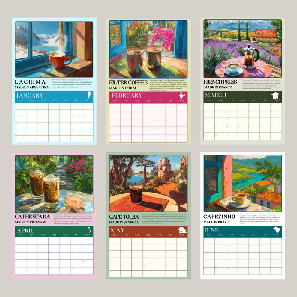 2025–2026 Mid Year Coffee Calendar – Coffee Around the World Wall Calendar – July Start Academic Planner – Travel Gift for Coffee Lovers