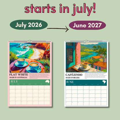 2025–2026 Mid Year Coffee Calendar – Coffee Around the World Wall Calendar – July Start Academic Planner – Travel Gift for Coffee Lovers