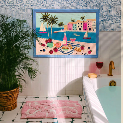 Romantic Riviera Print - Beach Charcuterie Board Wall Art Mediterranean Coastal Decor Framed Canvas