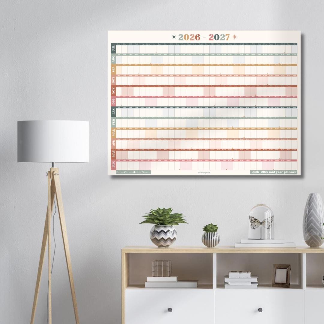 2026 - 2027 Mid Year Wall Planner Calendar – One Page Academic Yearly Wall Calendar Poster, Large Year at a Glance Wall Planner July Start