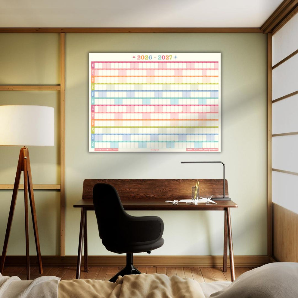 2026 - 2027 Mid Year Wall Planner Calendar – One Page Academic Yearly Wall Calendar Poster, Large Year at a Glance Wall Planner July Start